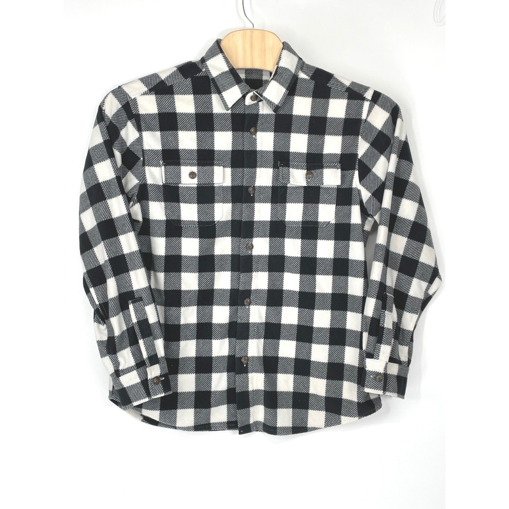 Chaps Mens Shirt Large Fleece Black White Buffalo Plaid Lumberjack Outdoors